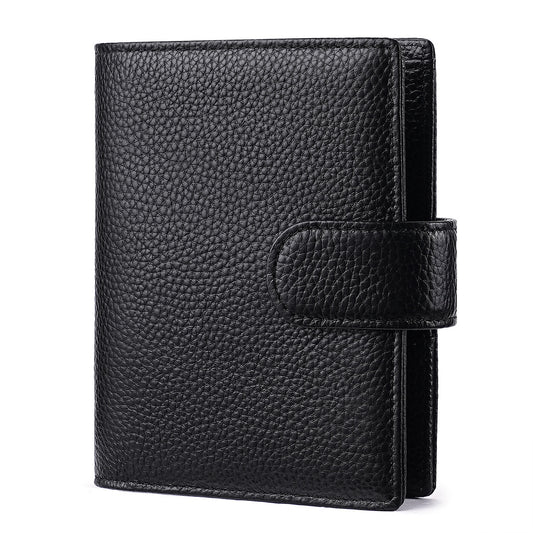 A7 Leather Pocket Notebook Wallet 6-Ring Binder Card,Cash & Coin Slots Black