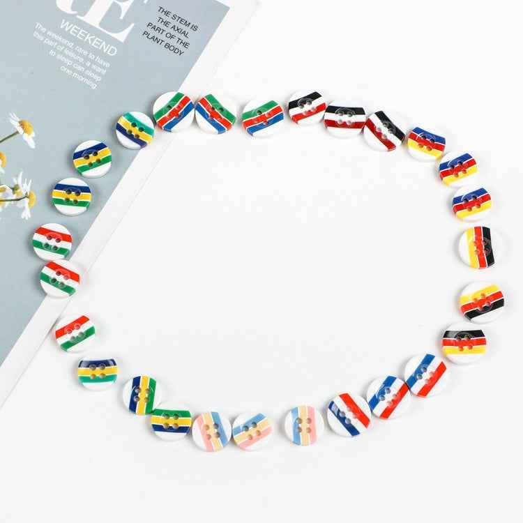 11.5mm ronde knopen met vier gaten, kleurrijke strepen (blauw/rood/geel/grün)