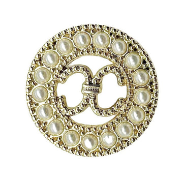 Silver round double C-ring pearl metal shank button with hollow center detail