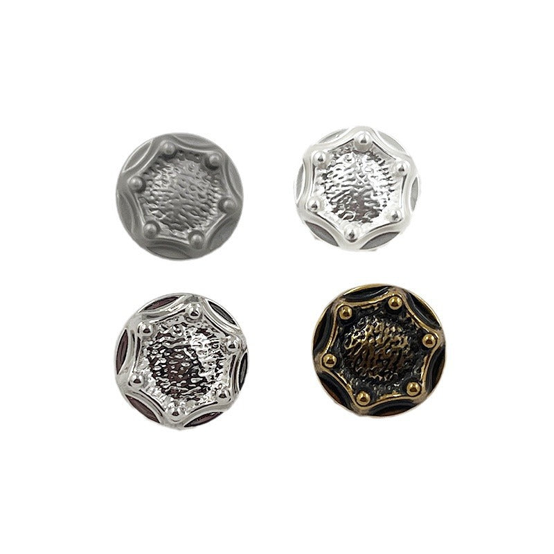 18mm zinc alloy shank buttons, silver tone, decorative patterned front