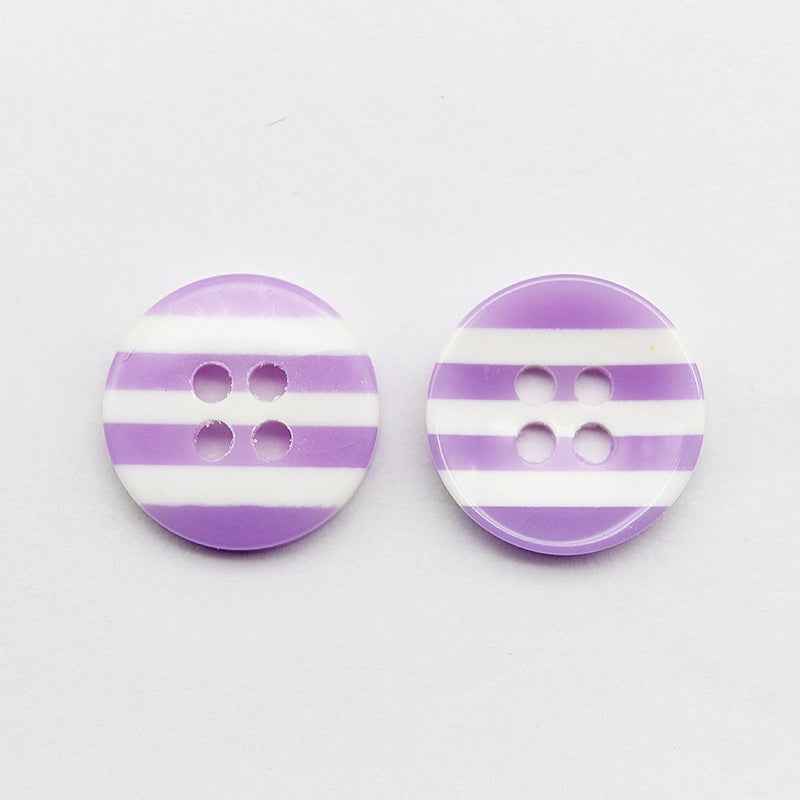 Striped resin 4-hole buttons, purple stripes with white horizontal bands