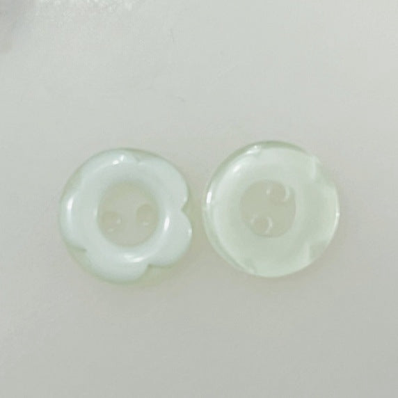 Pair of 12mm cartoon resin buttons in mint green, 2-hole design