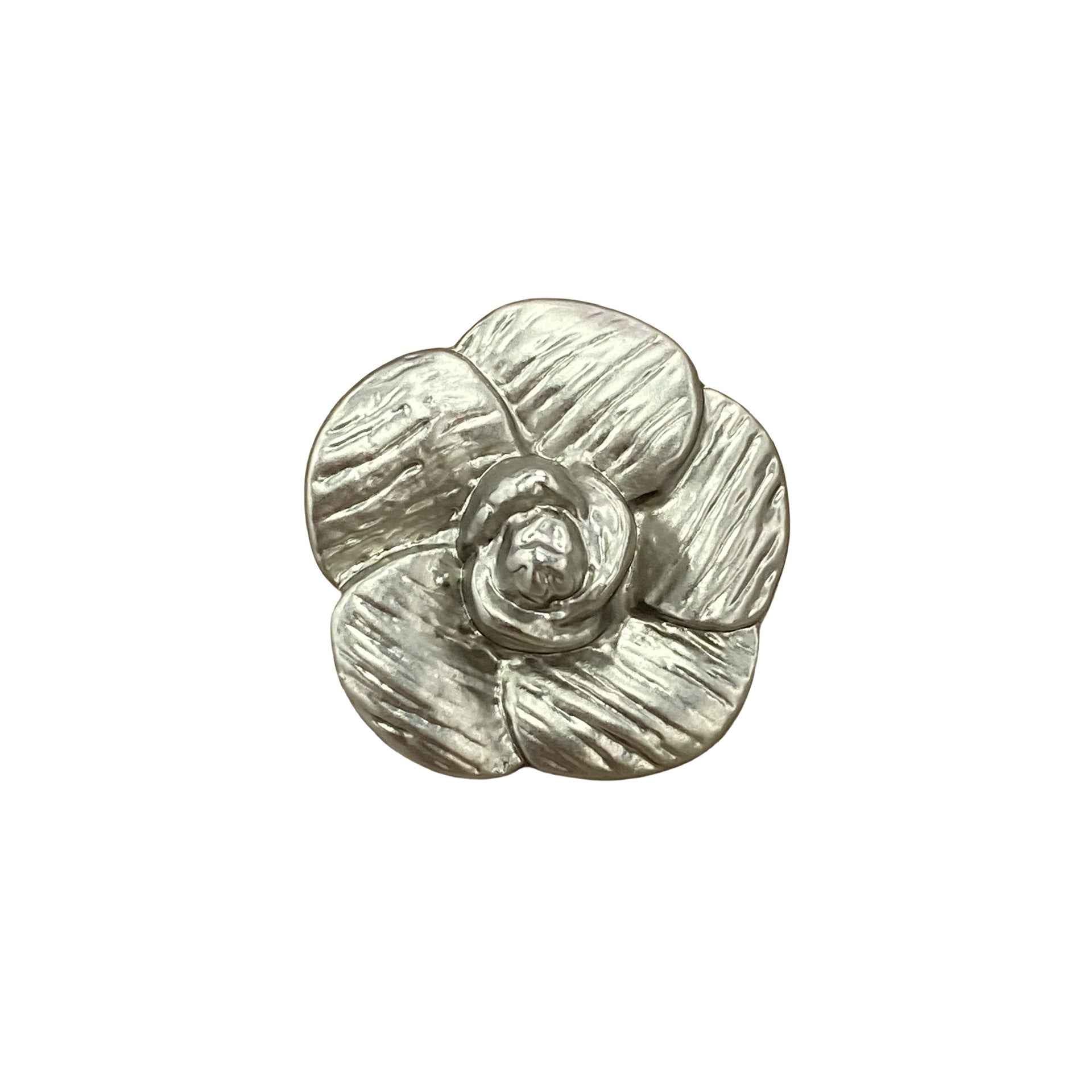 3D five-petal flower metal shank button, silver tone