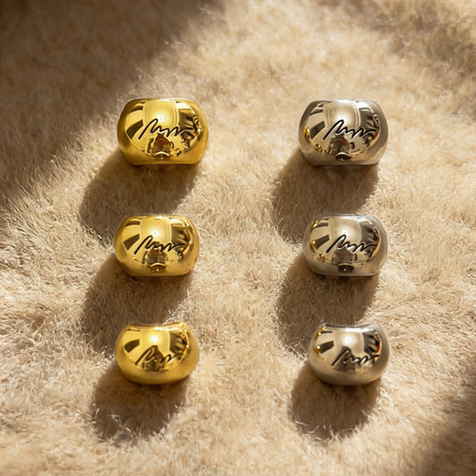 Gold & silver arched monogram metal buttons with engraved letter, multiple pieces