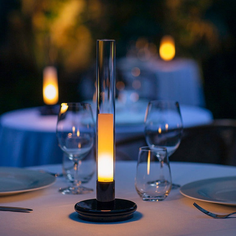 Rechargeable LED Candle Table Lamp | Touch Dimming | 3000K Warm Light | Aluminum & Glass | Indoor & Outdoor