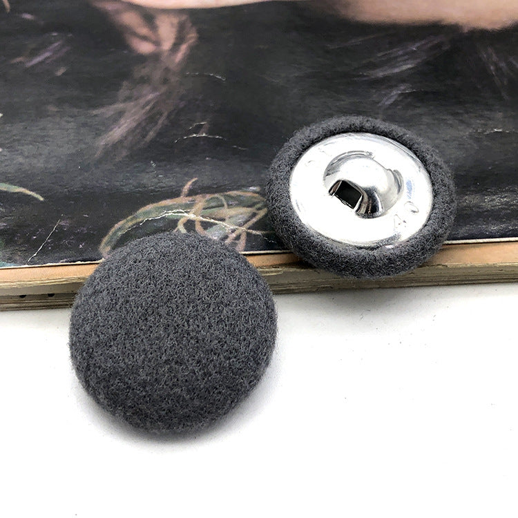 28mm round fabric-covered button, charcoal gray with metal shank