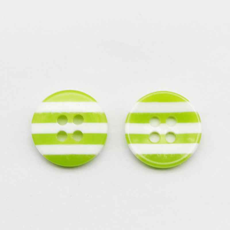 Striped resin 4-hole buttons, lime green and white horizontal bands