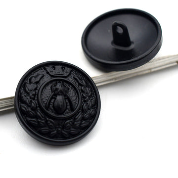 22mm black round beetle metal shank button, embossed insect crest