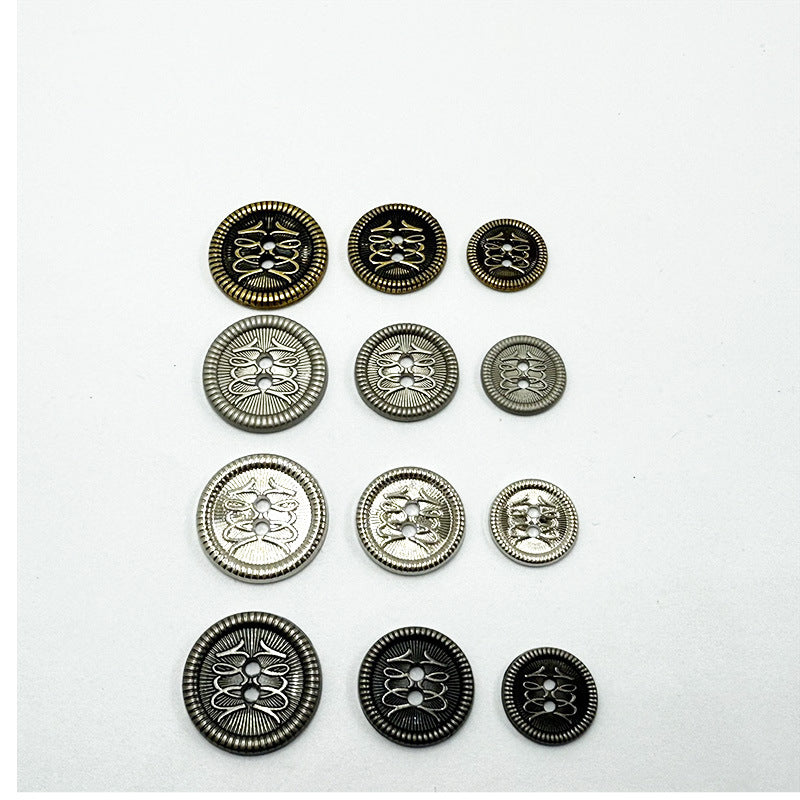 Vintage two-hole metal buttons, 12/15/18mm, flower filigree design (mixed tones)