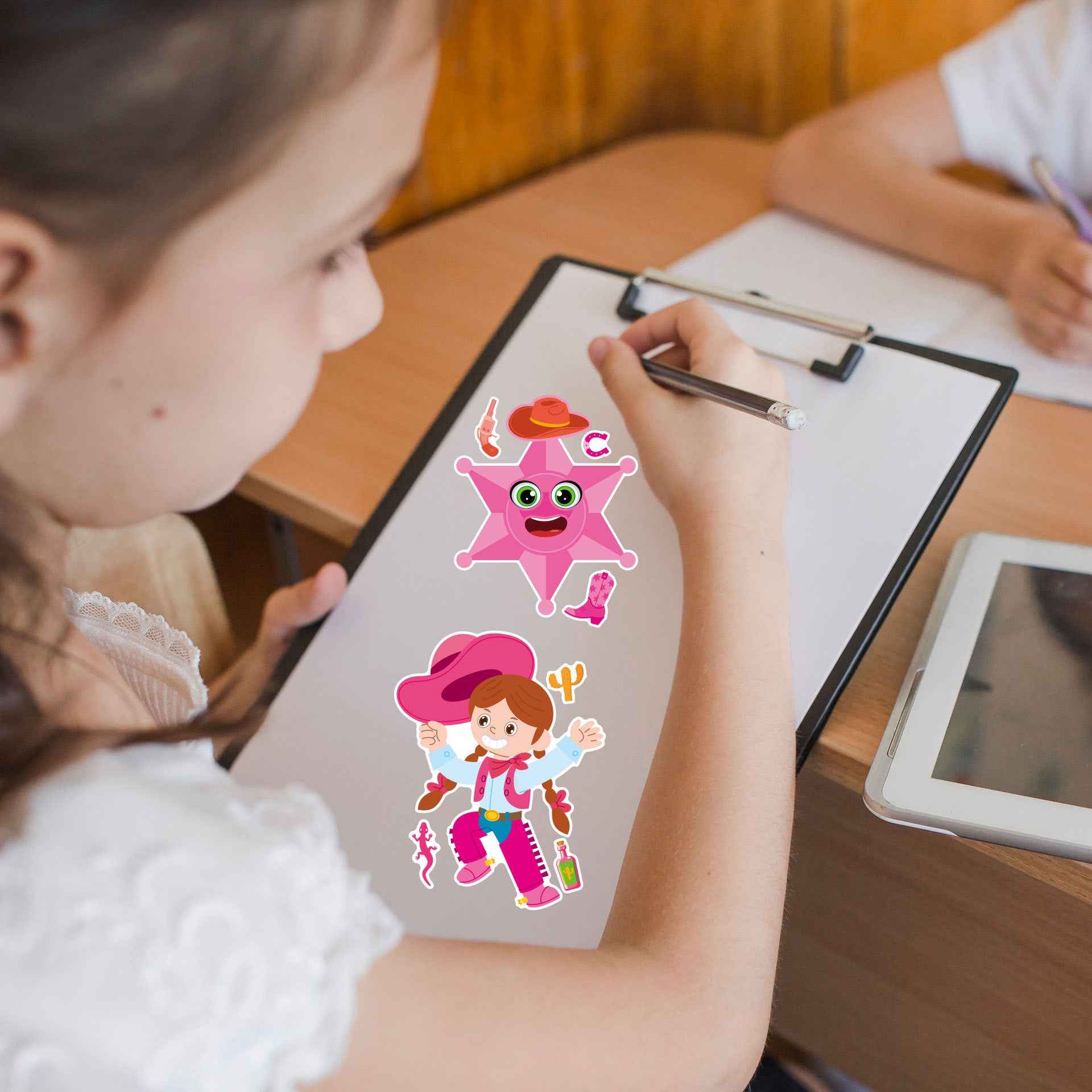 Make a Face Cartoon Pink Cowboy DIY Stickers for Kids 24 Sheets