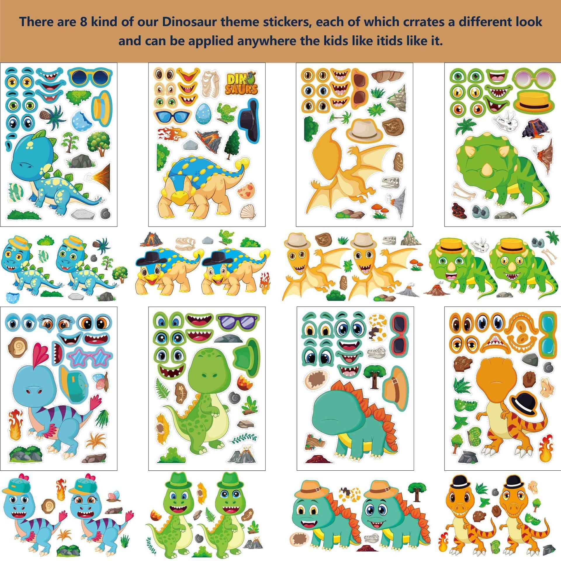 Make a Face Tyrannosaurus Rex Stickers for Kids 32 Sheets