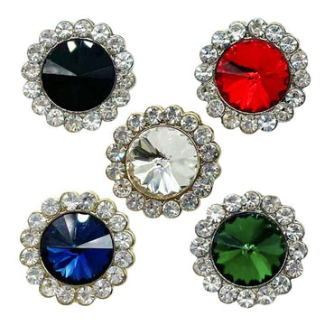 Rhinestone flower metal buttons assortment: black, red, clear, blue, green centers