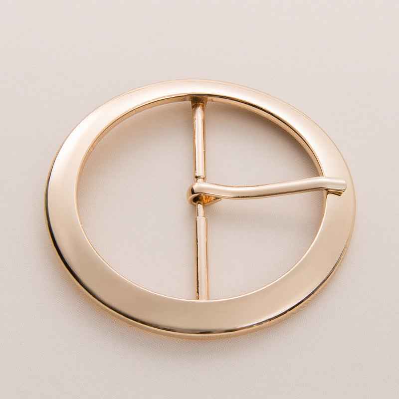 Round belt buckle, oversized 62mm, gold finish, crossbar pin closure