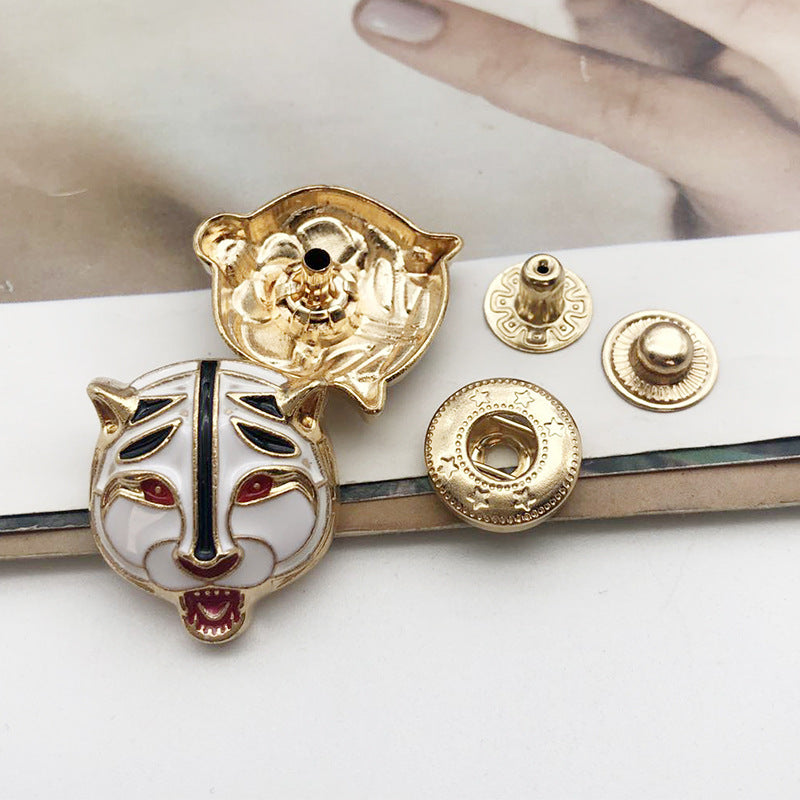 25mm leopard head metal snap button set, white and gold, 4-in-1 pieces
