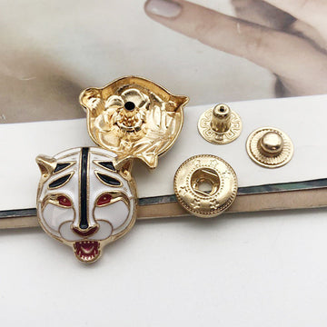 25mm leopard head metal snap button set, white and gold, 4-in-1 pieces
