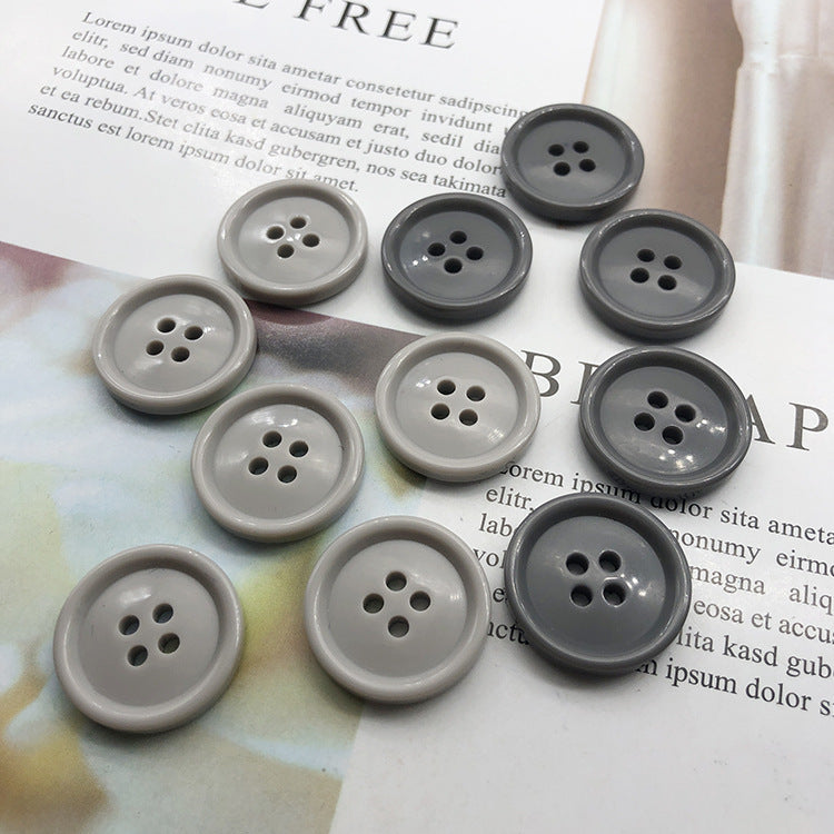 Round resin suit & trouser buttons, 4-hole, mix of light and dark gray