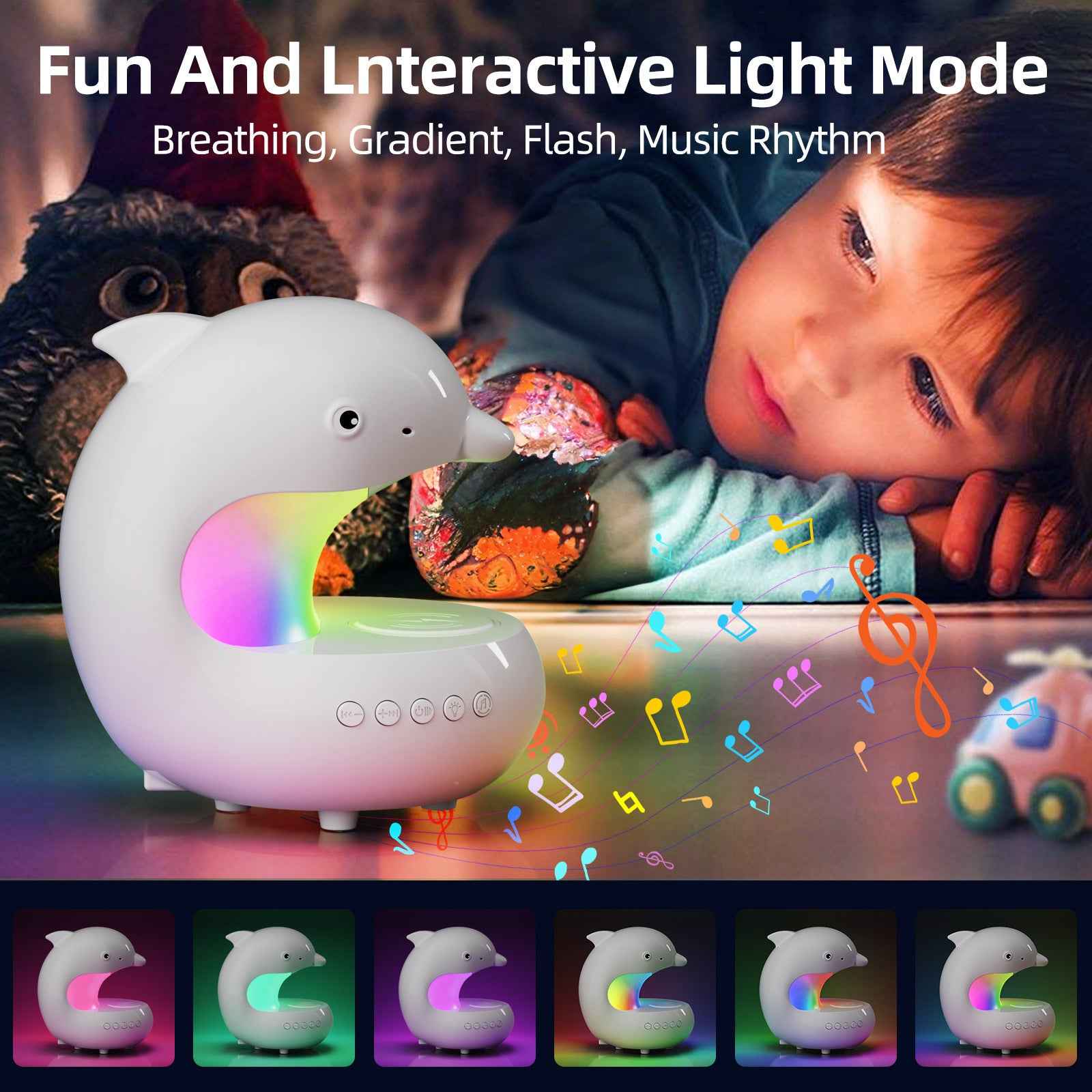 Dolphin Night Light with Wireless Charger & Bluetooth Speaker