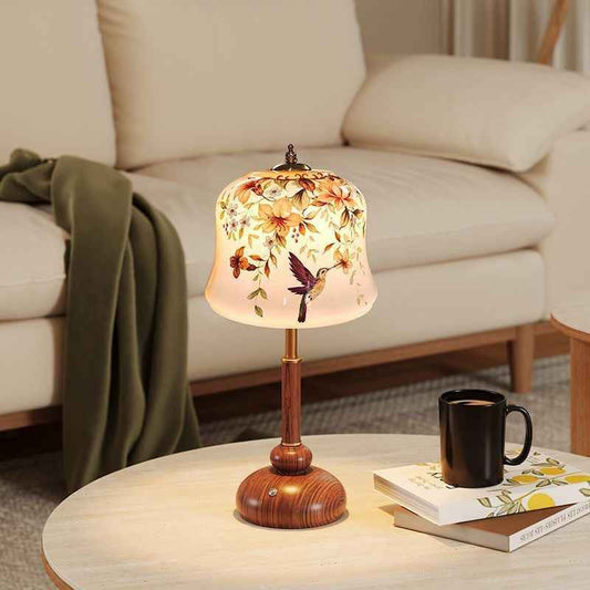 Song Dynasty Style Chinese Table Lamp - Vintage Floral Glass Shade