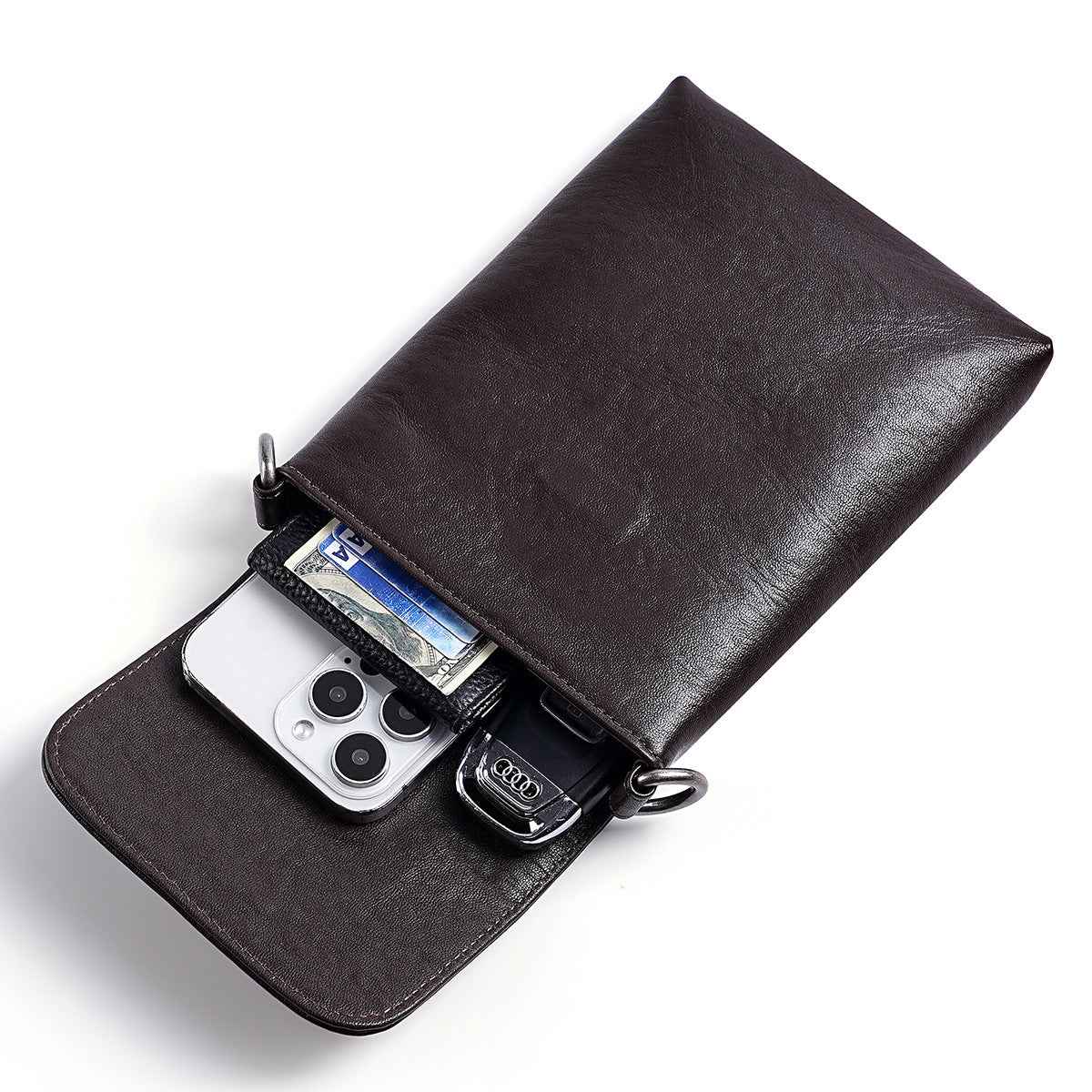 Leather Phone Crossbody Bag – Slim Flip-Cover Pouch for Men & Women