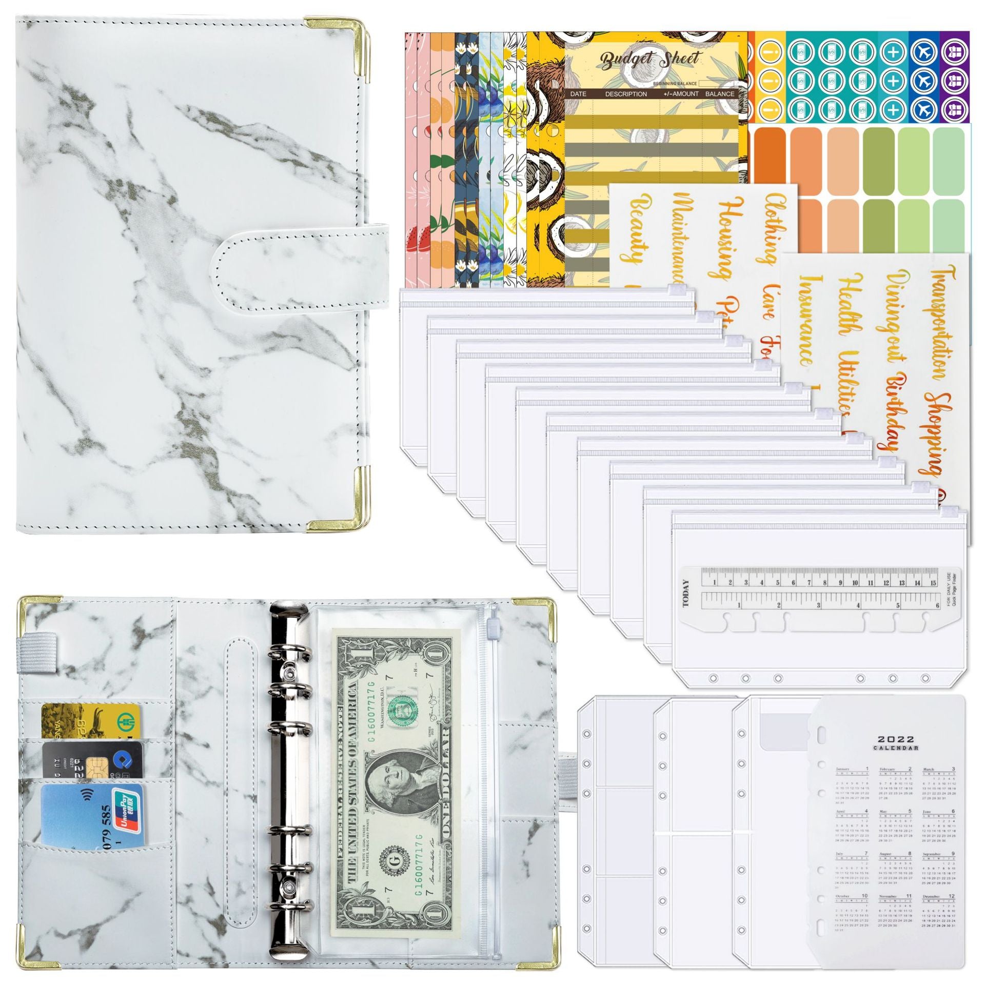 A6 Budget Binder with 12pcs Zipper Cash Envelopes Money Organizer