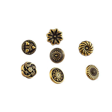 Antique bronze 10mm shirt buttons: ornate floral/geometric designs, 70 pcs