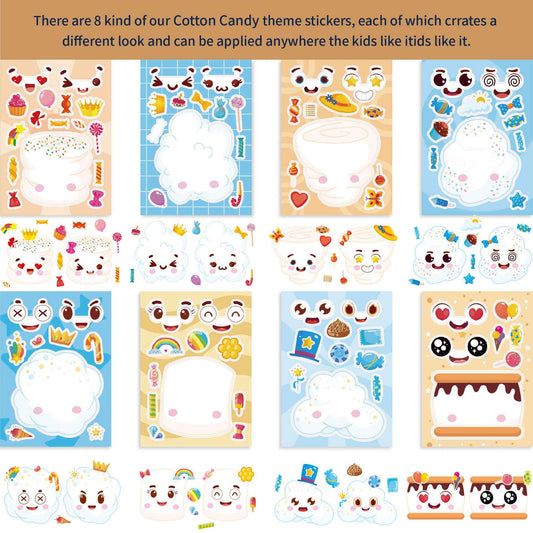 Make a Face Marshmallow Cotton Candy Stickers for Kids 24 Sheets