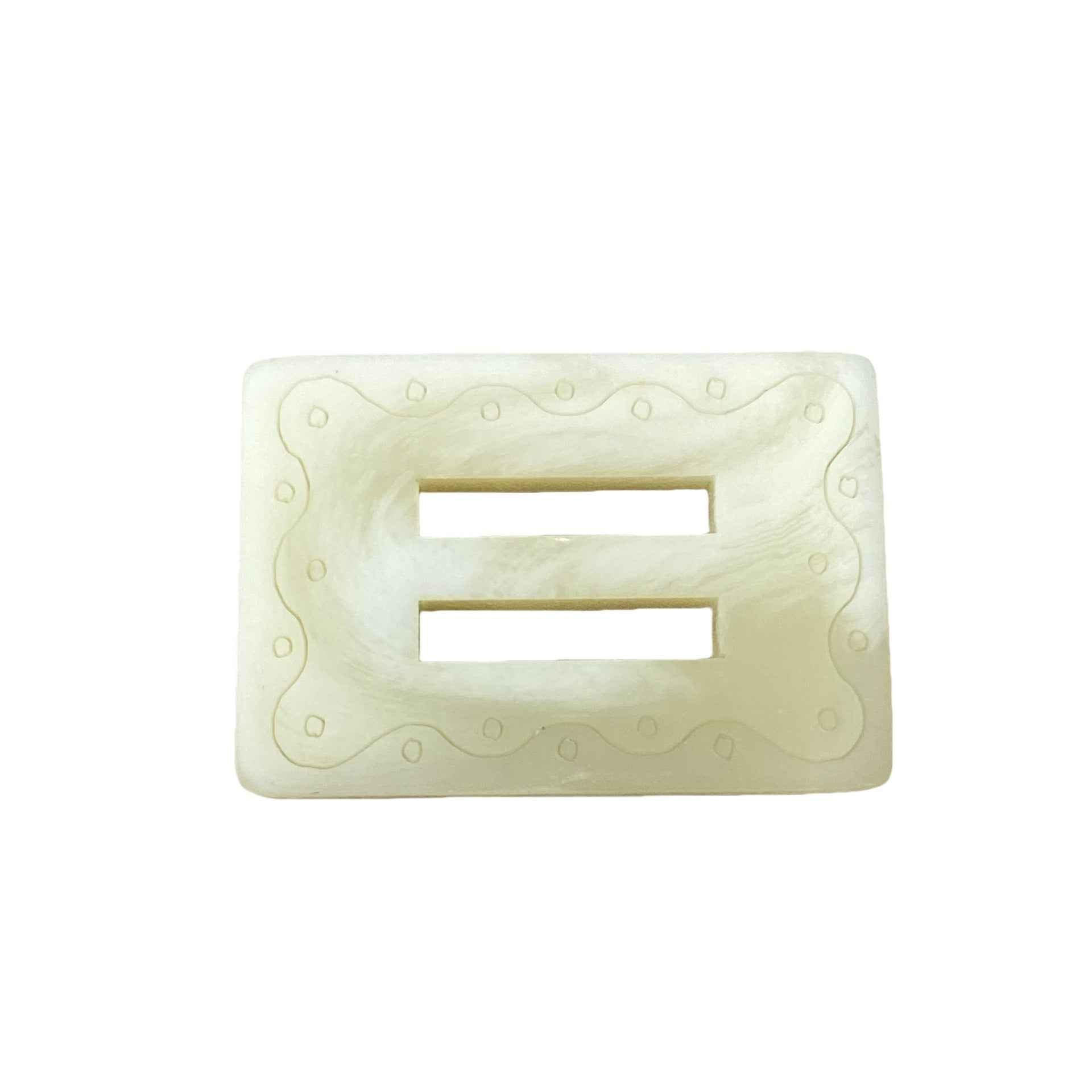 4.3cm rectangular resin buckle button, 2-hole, light khaki/cream set of 10