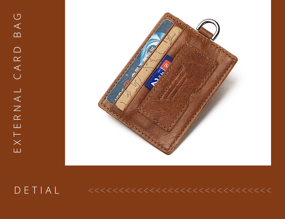 Brown Genuine Cowhide Leather Men's Short Wallet, Zip Around