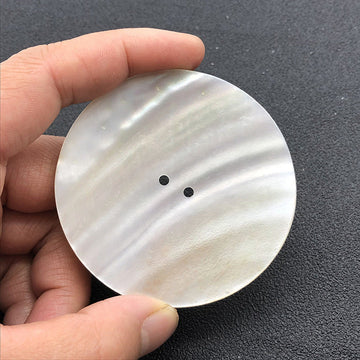 White round two-hole shell button, large 30–60mm, smooth mother-of-pearl finish