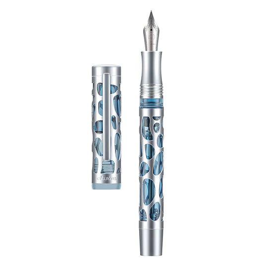 Asvine V169 Metal Hollow-Out Fountain Pen | Vacuum Filling Silver Fog Blue