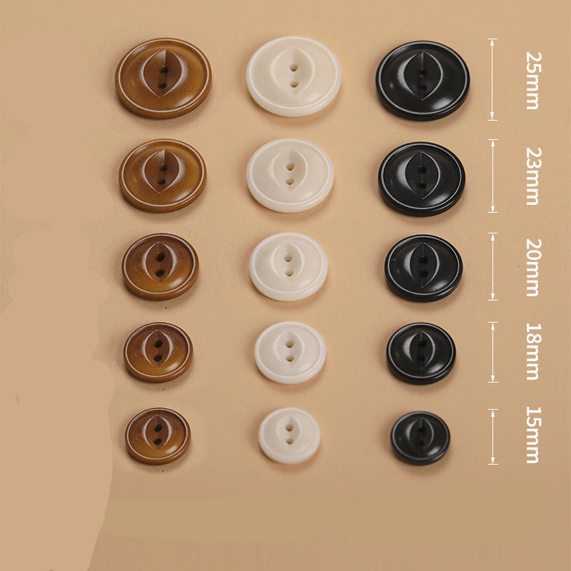 Round 2-hole button set in multiple colors with size measurements