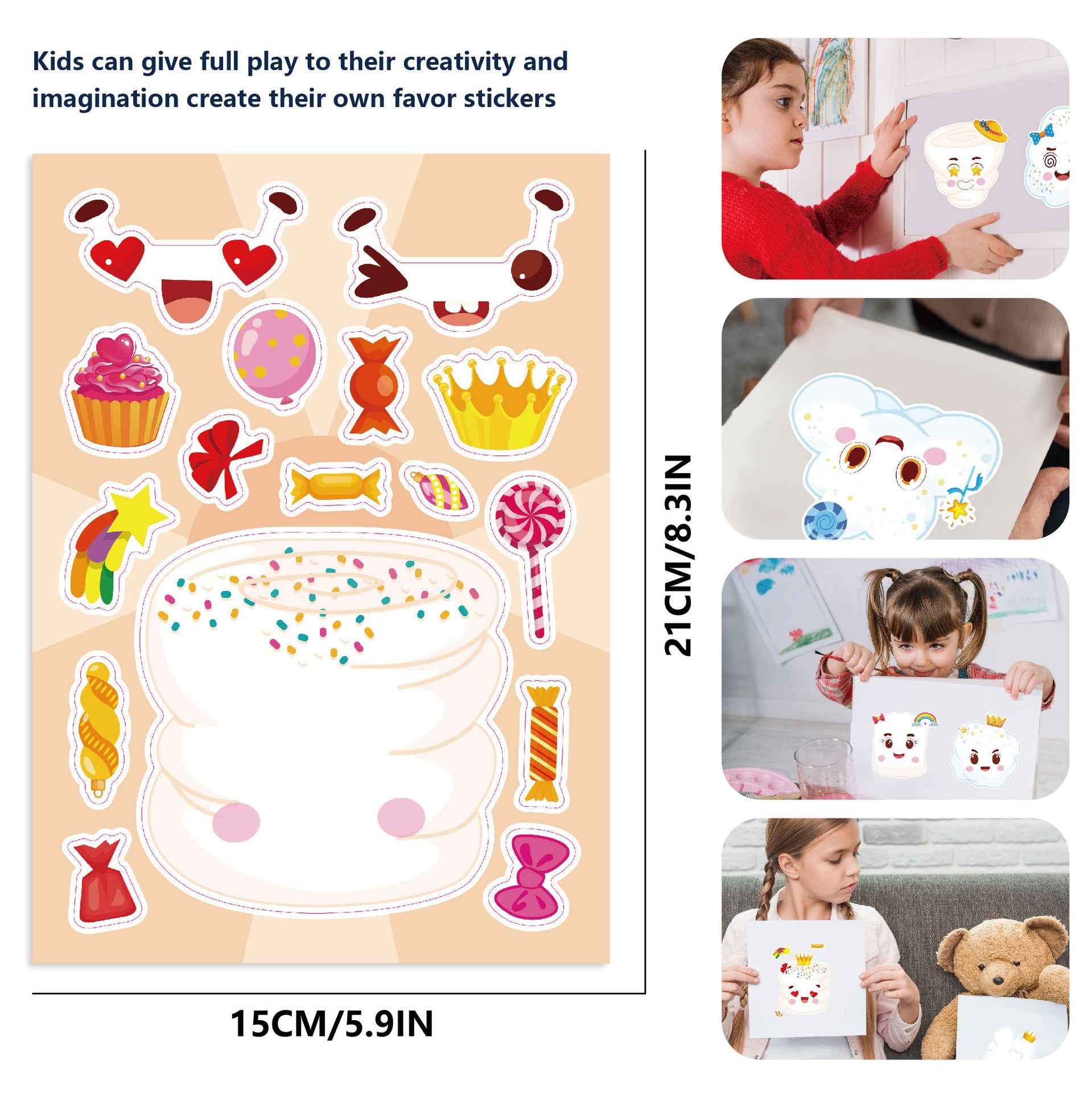 Make a Face Marshmallow Cotton Candy Stickers for Kids 24 Sheets