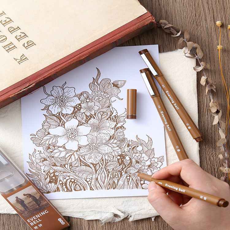 Evening Bell Brown Color Sepia Micro Fineliner Drawing Art Pens 3 Pack