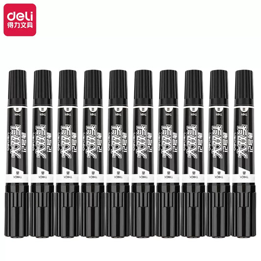 Deli S555 Permanent Marker Black Blue Red 10 Pack