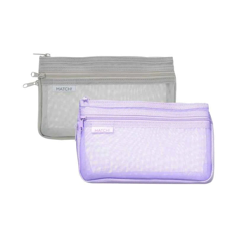 SUN-STAR MATCH 2 Pocket Mesh Pencil Case with Zipper
