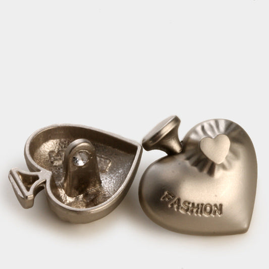 Heart-Shaped Metal Buttons for Coats & Cardigans, 20-Pack Silver