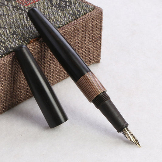 Wooden Fountain Pen with Twist Ink Converter & Leather Gift Box, 13.5cm Ebony
