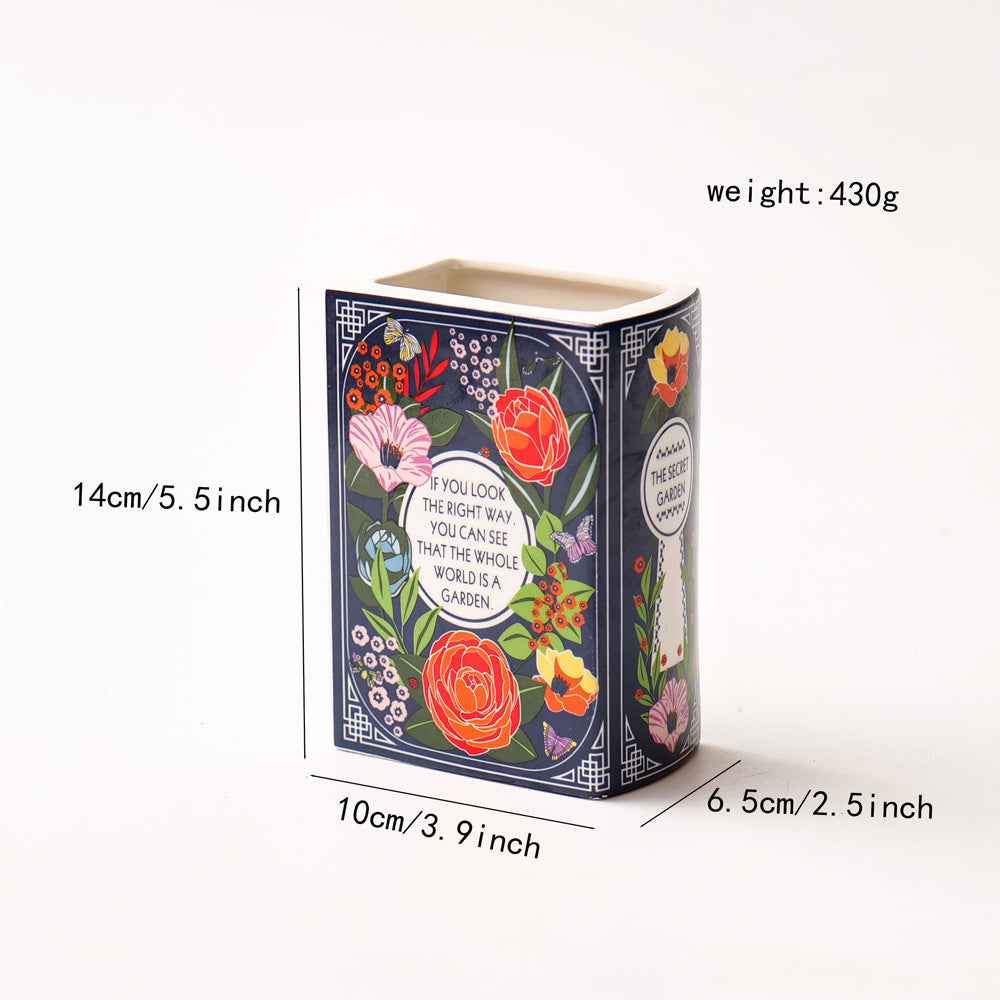 Ceramic Book Vase Bookshelf Decor for Book Lovers Woodland Gatherer AU B
