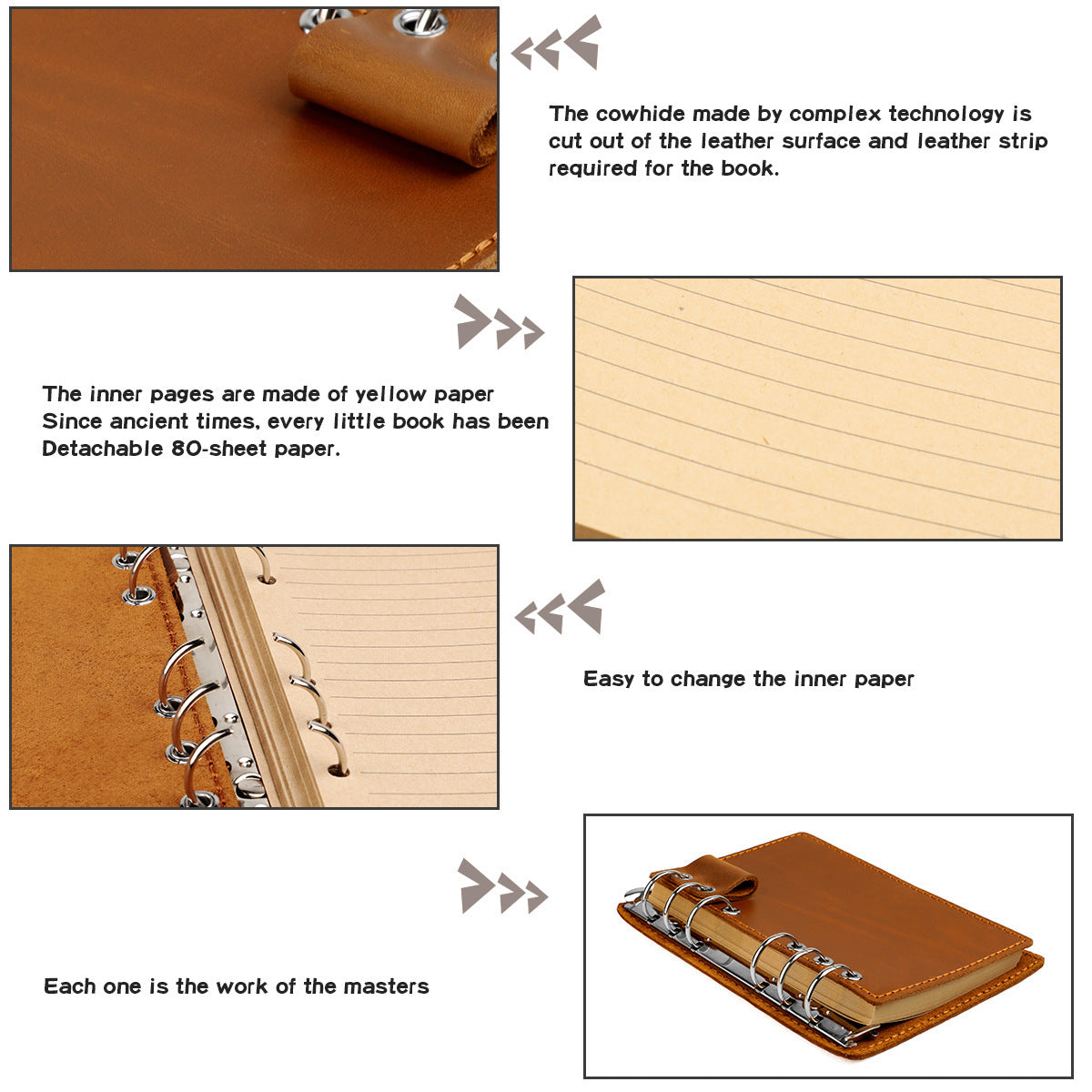 A6 Vintage Genuine Leather 6-Ring Binder Notebook with Pen Loop
