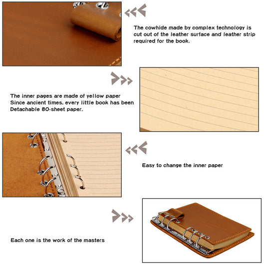 A6 Vintage Genuine Leather 6-Ring Binder Notebook with Pen Loop