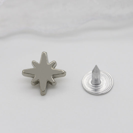 Eight-Point Star Metal Stud Buttons for Shoes & Clothing, 100-Pack Silver