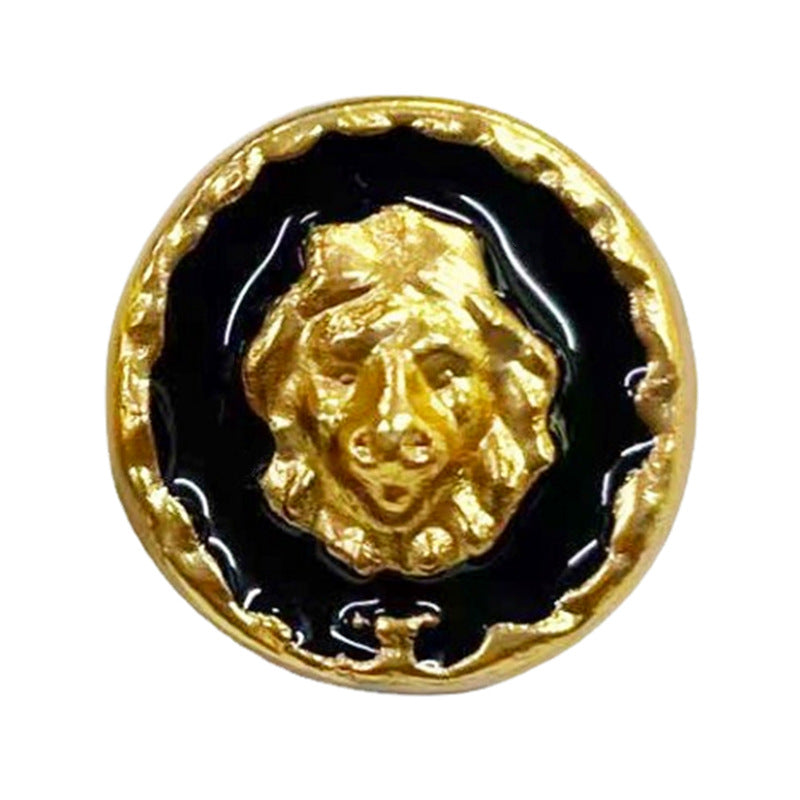 Antike Metallknöpfe mit Löwenkopf, schwarz lackiert, goldfarbener Rand, 18/25 mm