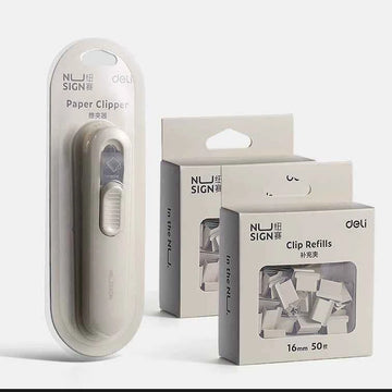 Deli Nusign Push Clip Dispenser with 100 Clips 16mm White