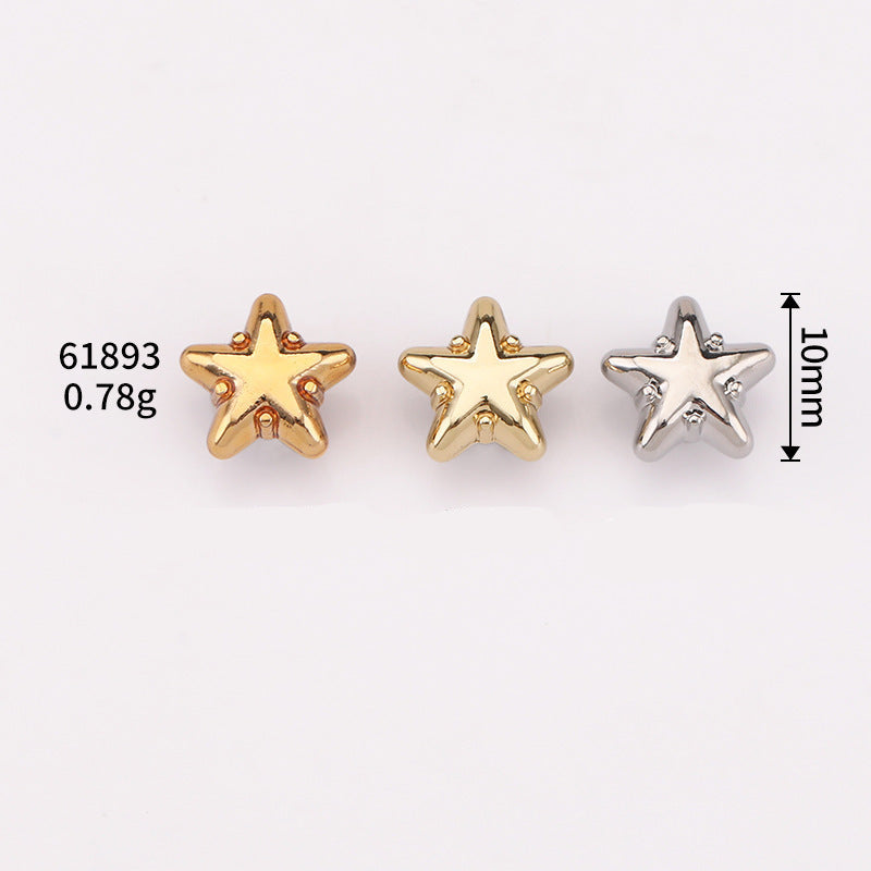 10mm star metal shank buttons: gold, light gold, and nickel silver (set view)