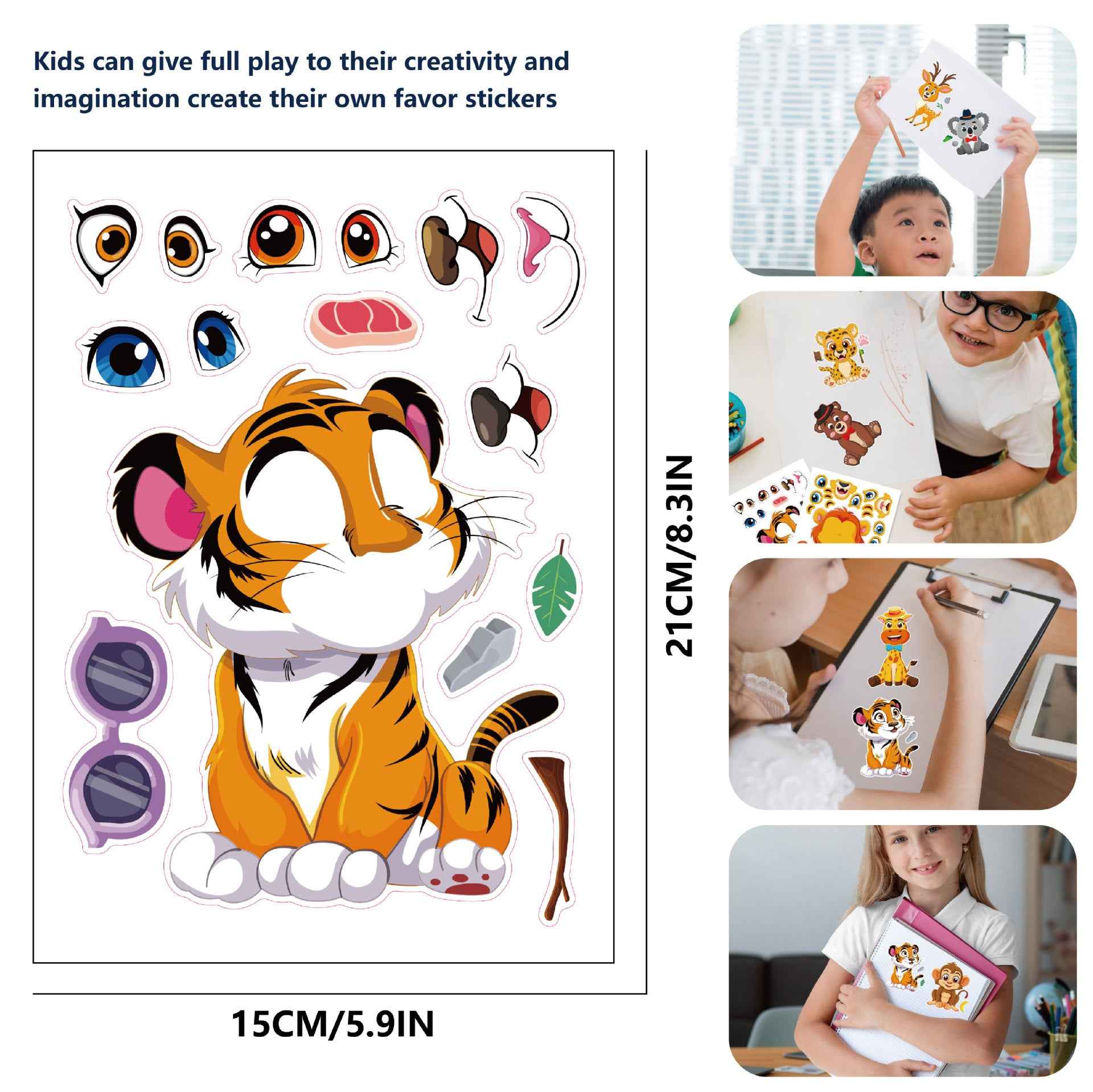 Make a Face Cartoon Animals Stickers for Kids 24 Sheets
