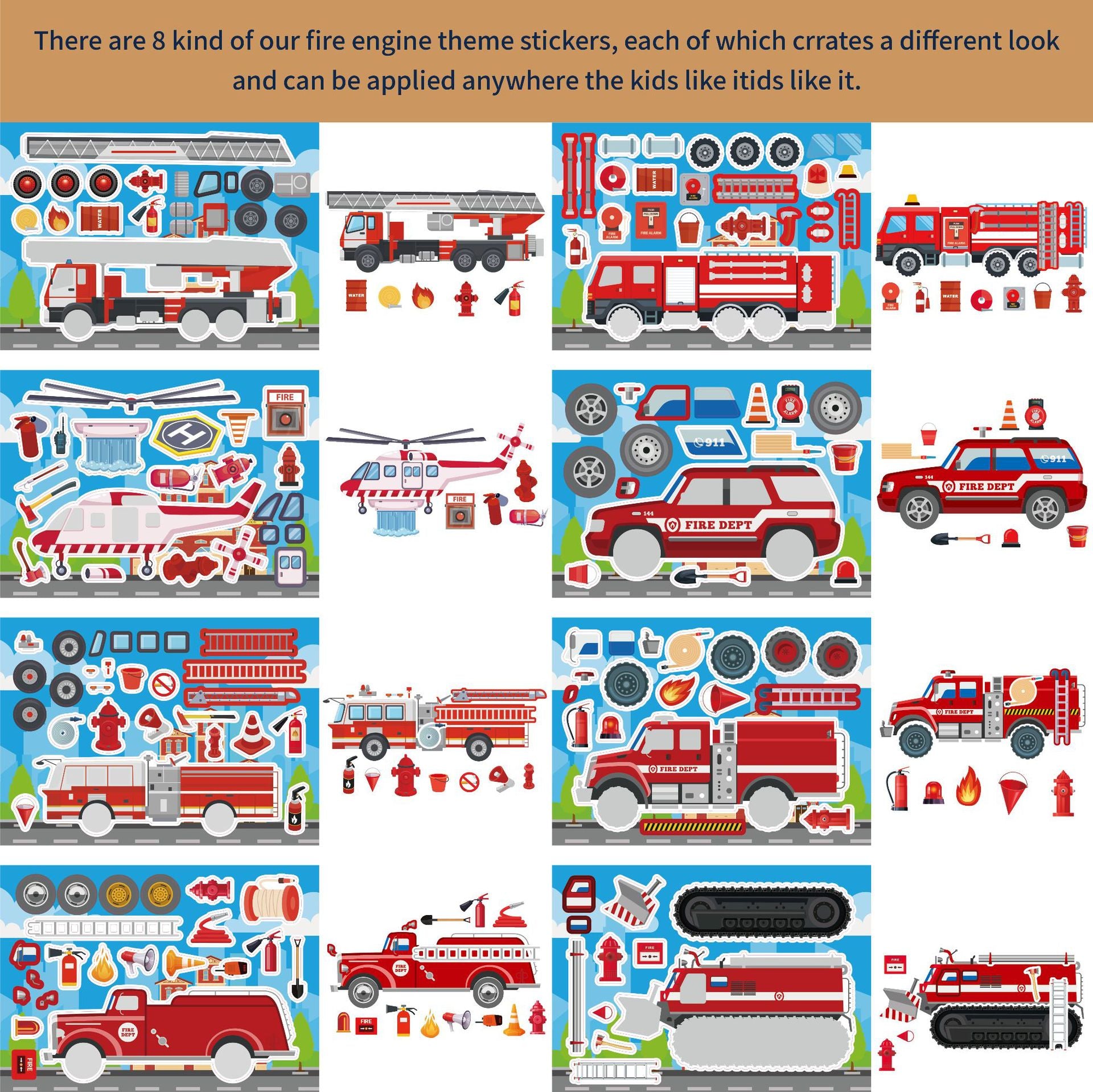 32 Sheets Fire Engine Make Your Own Stickers for Kids