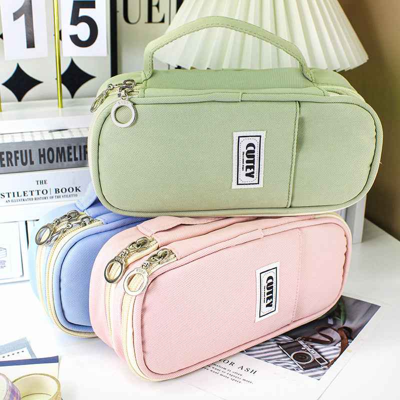 Canvas Minimalist 3-Layer Large Capacity Pencil Case