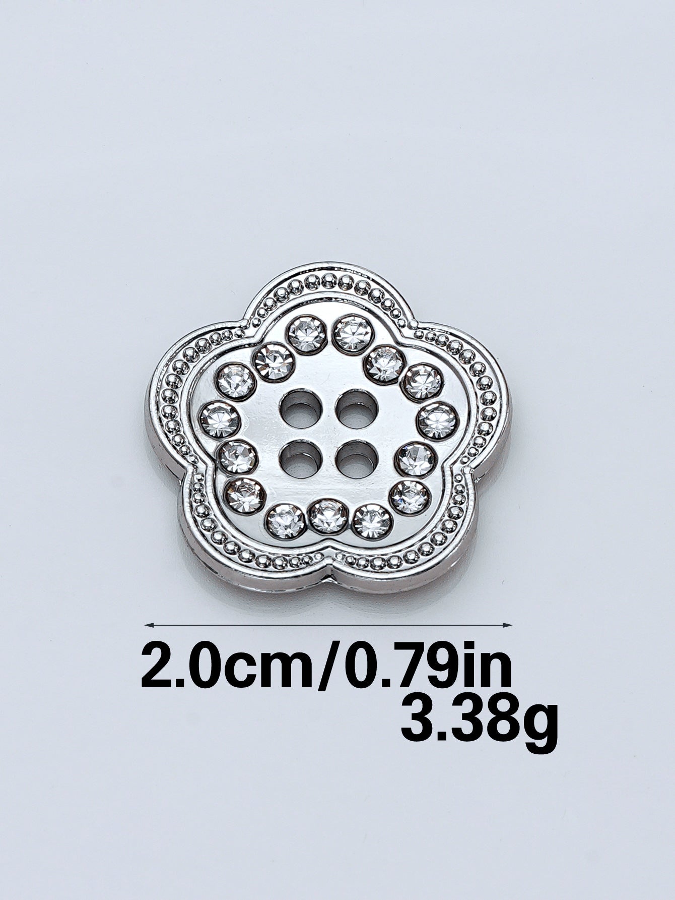 Silberne 4-Loch Strass-Zierknöpfe, blütenförmig, 20 mm, 10er-Pack