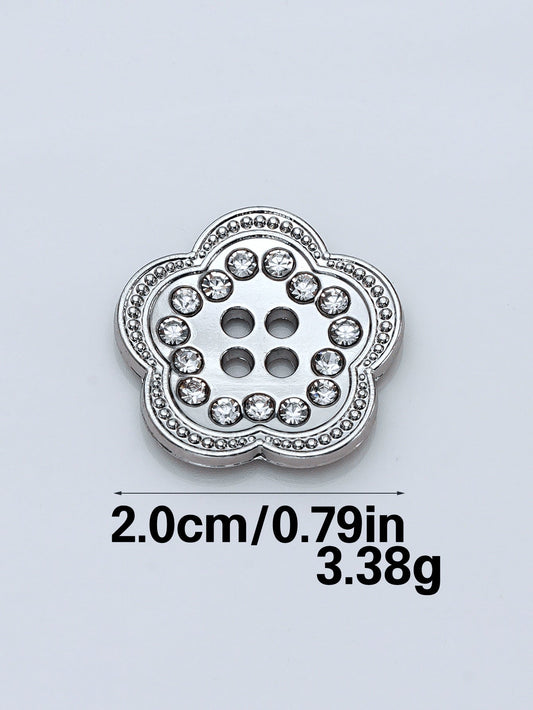 Silberne 4-Loch Strass-Zierknöpfe, blütenförmig, 20 mm, 10er-Pack
