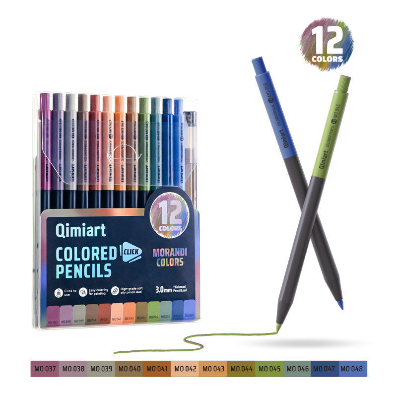 Qimiart Click Retractable Colored Pencils Set of 12 Oil-Based Includes Sharpener Morandi